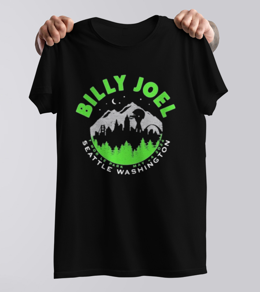Billy Joel Seattle Washington Mobile Park Skyline 5 24 24 Event Moon Mountains Trees T-Shirt