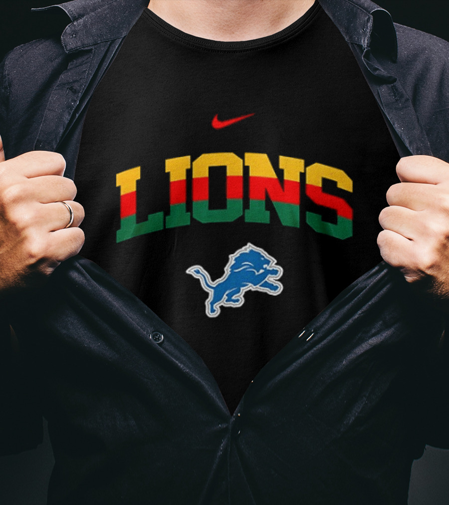 Nike Lions Detroit Blue Lion Celebrating Black History 100th Anniversary T-Shirt