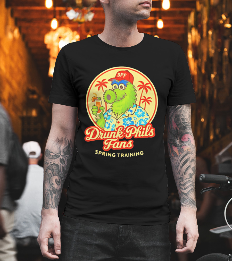Drunk Phils Fans DPF Mascot Hawaiian Spring Training Palm Trees T-Shirt