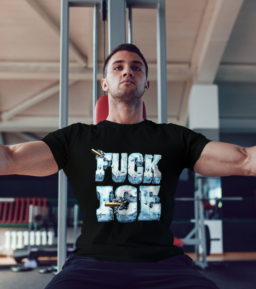 FUCK ICE Bullet Impact Ice Block Letters T-Shirt