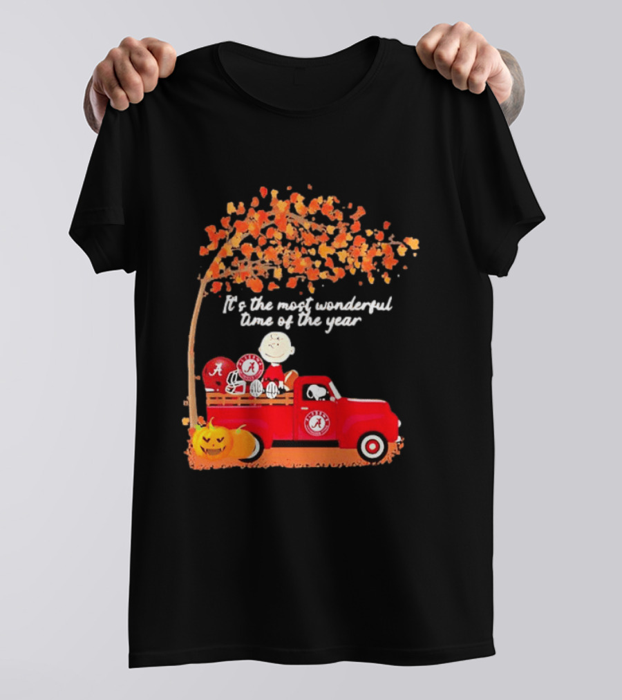 Peanuts Characters Alabama Crimson Tide Pickup Truck Fall Scene T-Shirt