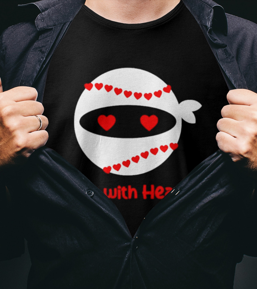 Pitching Ninja Play With Heart Red Love Hearts Baseball T-Shirt