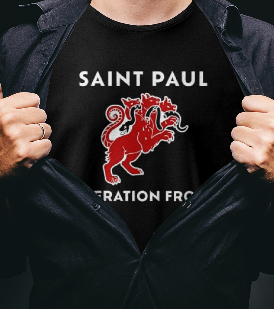 Saint Paul Liberation Front Anti Fascist Cerberus Three Headed Red Mythical Creature T-Shirt