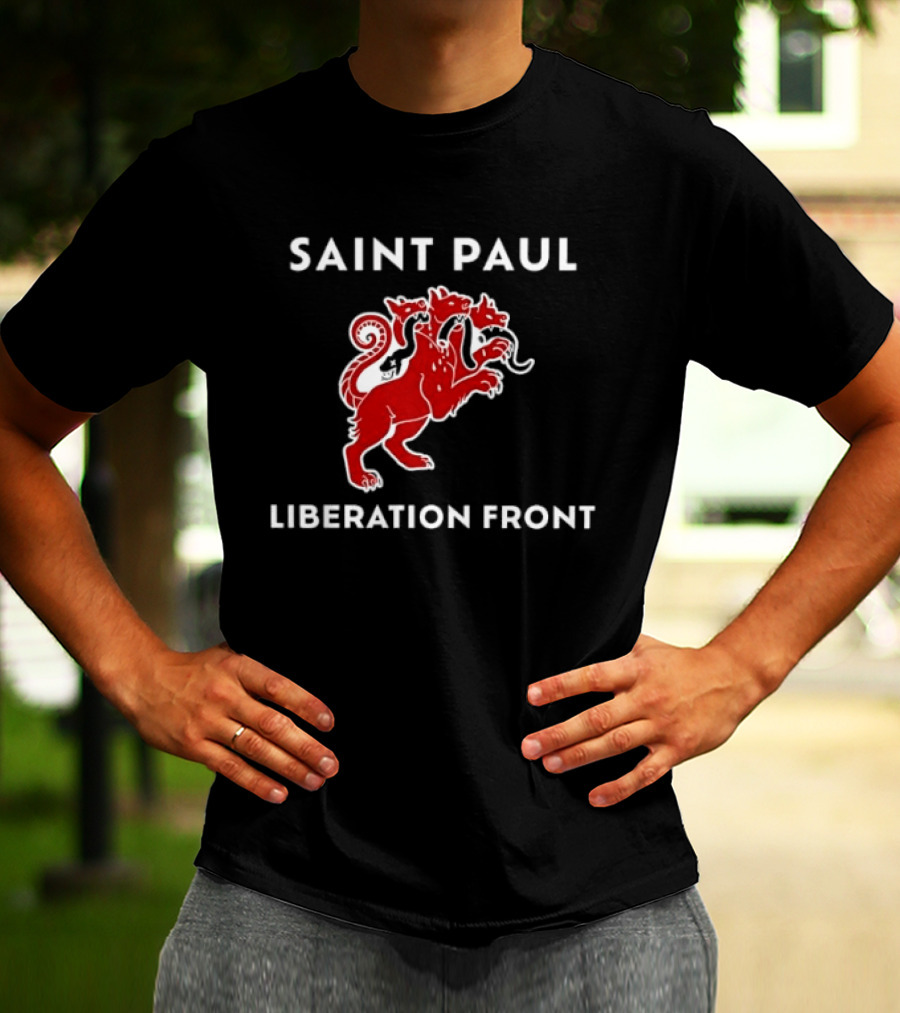 Saint Paul Liberation Front Anti Fascist Cerberus Three Headed Red Mythical Creature T-Shirt