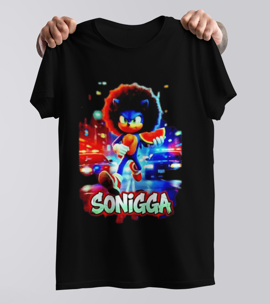 SONIGGA Sonic The Hedgehog Holding Watermelon Afro T-Shirt