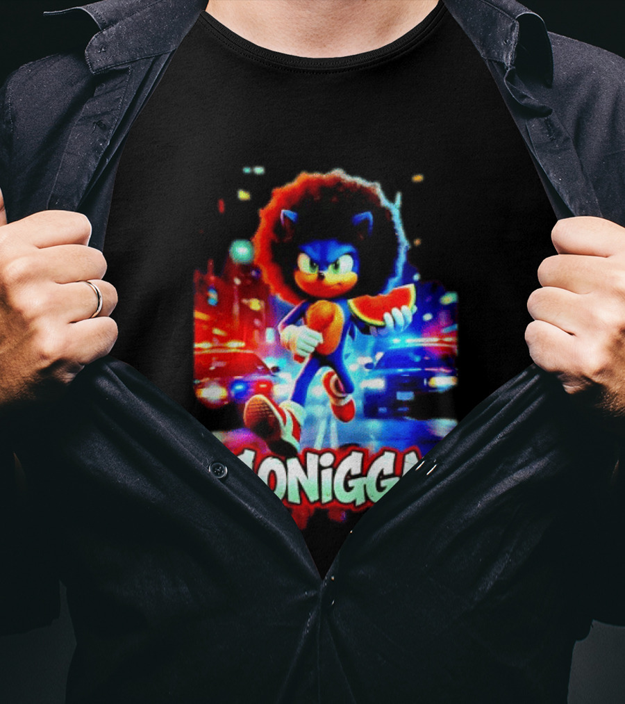 SONIGGA Sonic The Hedgehog Holding Watermelon Afro T-Shirt