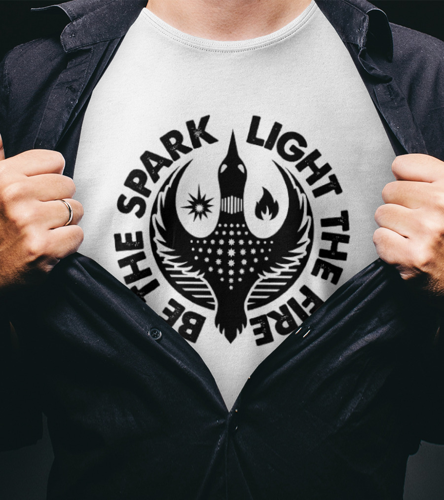 Be The Spark Light The Fire Phoenix Stars And Flames Crest T-Shirt