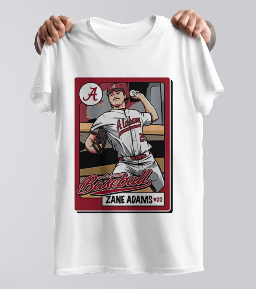 Alabama Baseball Zane Adams #20 Caricature Card T-Shirt