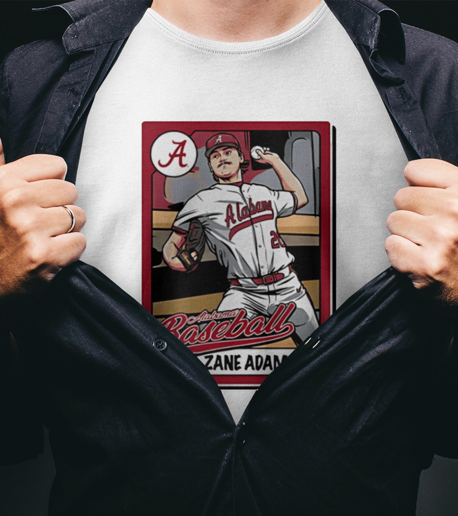 Alabama Baseball Zane Adams #20 Caricature Card T-Shirt
