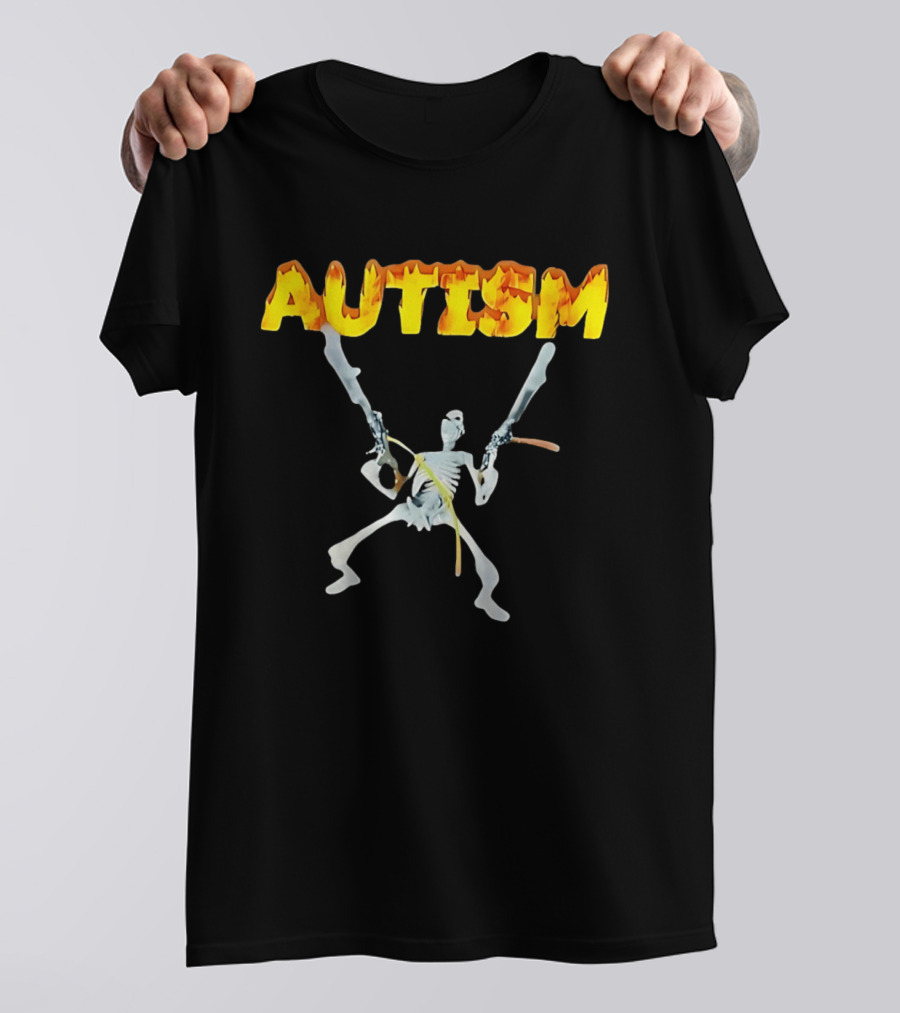 Autism Skeleton With Swords And Fire Letters T-Shirt