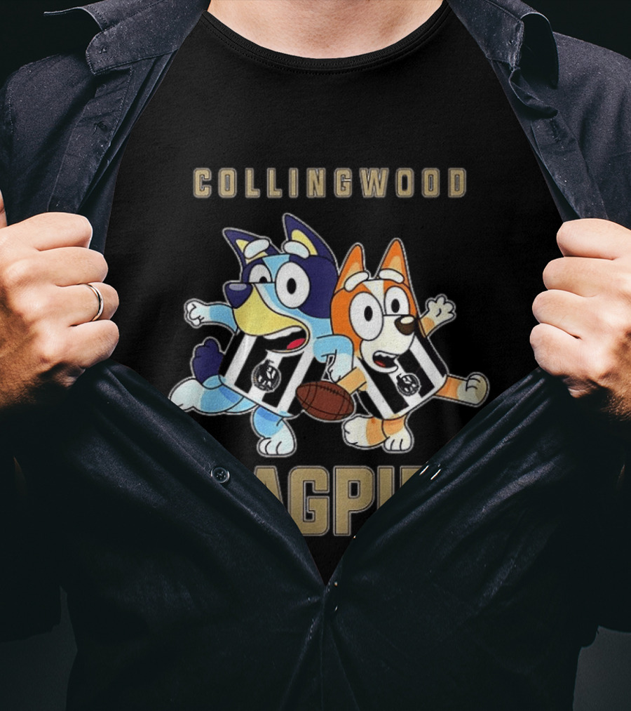 Collingwood Magpies Bluey And Bingo Playful Team Spirit T-Shirt