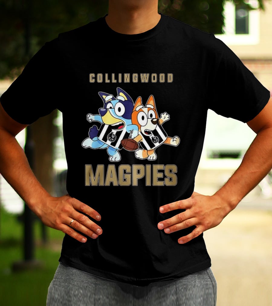 Collingwood Magpies Bluey And Bingo Playful Team Spirit T-Shirt