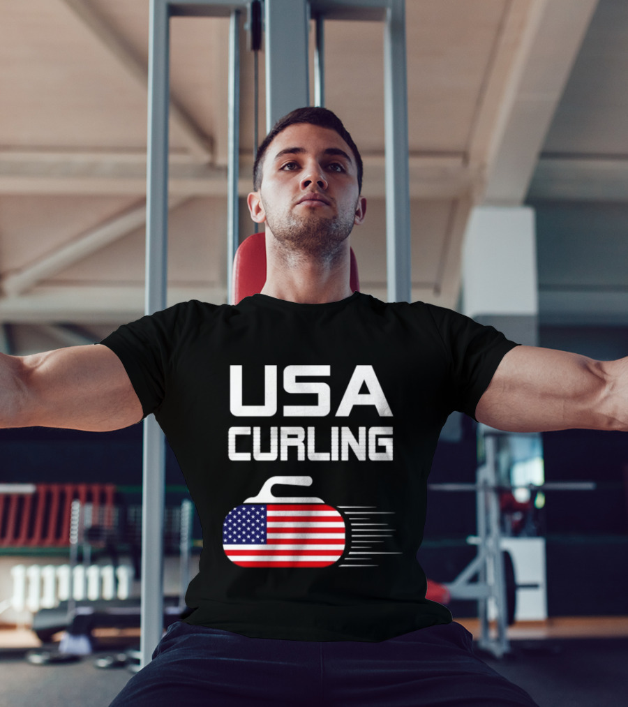 USA Curling American Flag Stone T-Shirt