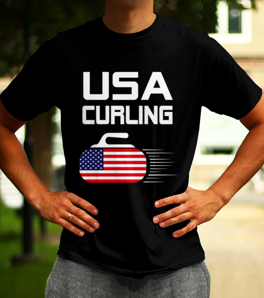 USA Curling American Flag Stone T-Shirt