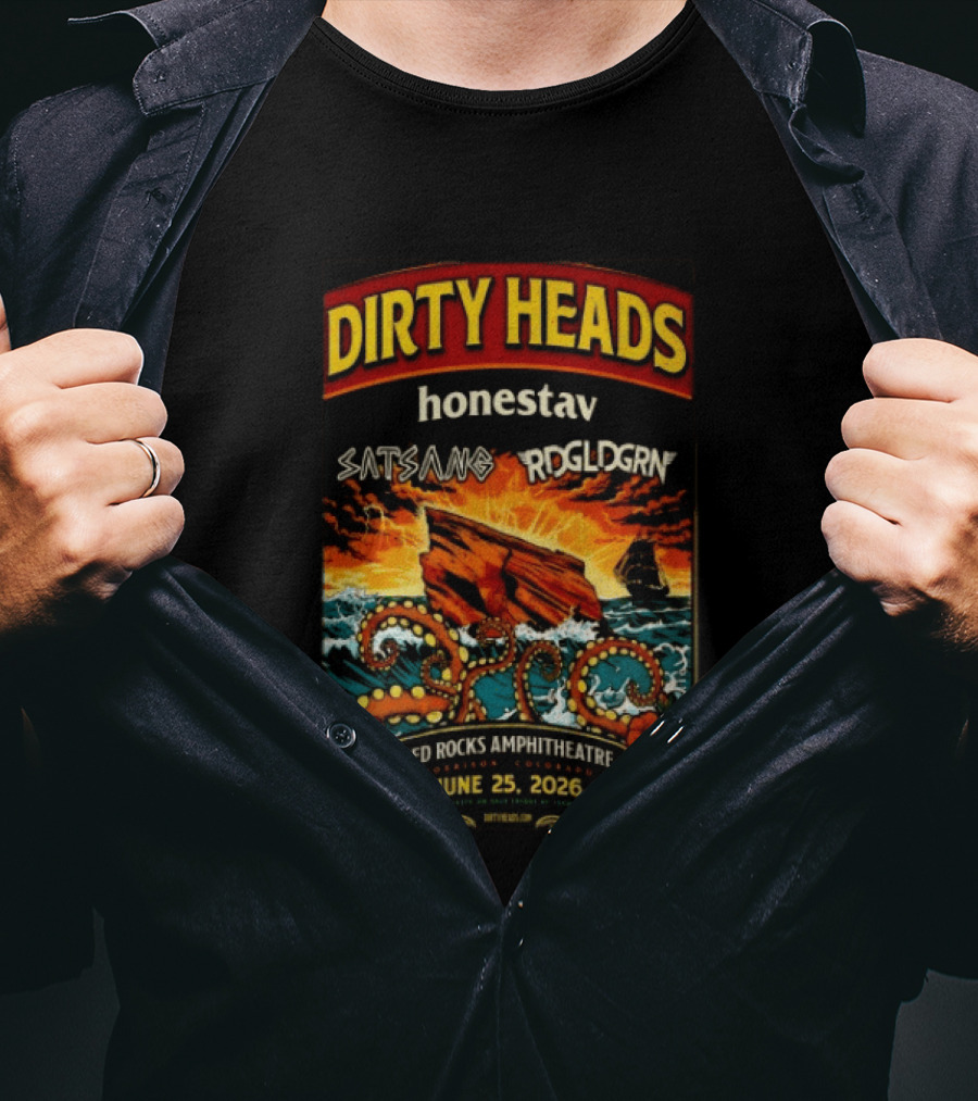Dirty Heads Red Rocks Amphitheatre June 25 2026 Morrison CO Featuring Satsang RDGLDGRN Honestav T-Shirt
