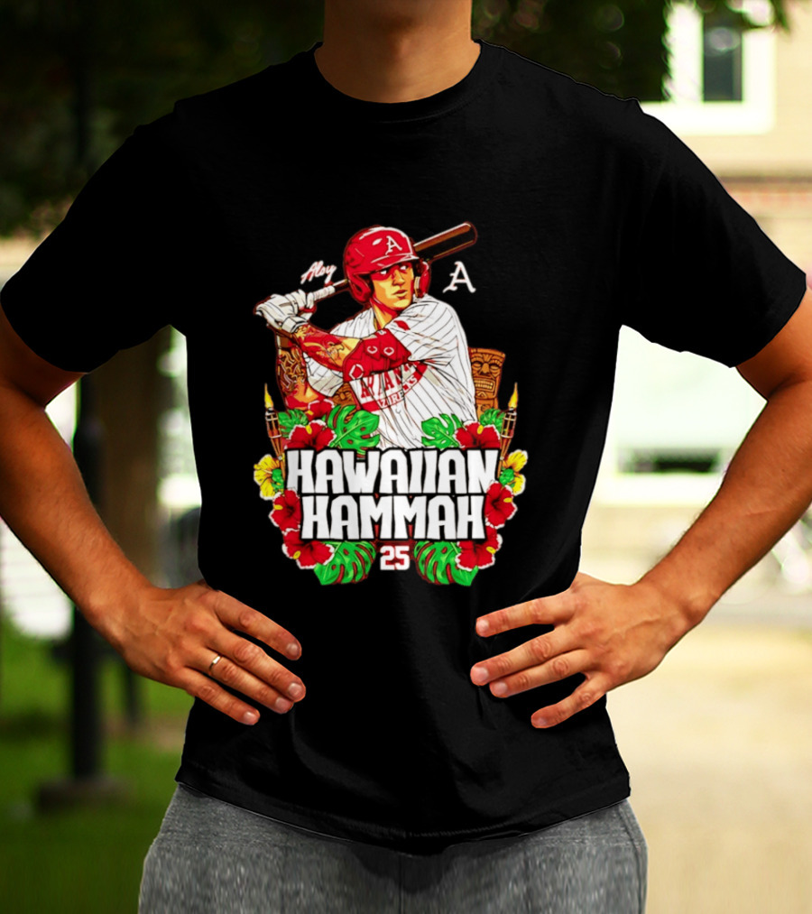 Aloy Hawaiian Hammah Arkansas Baseball 25 Caricature NCAA T-Shirt