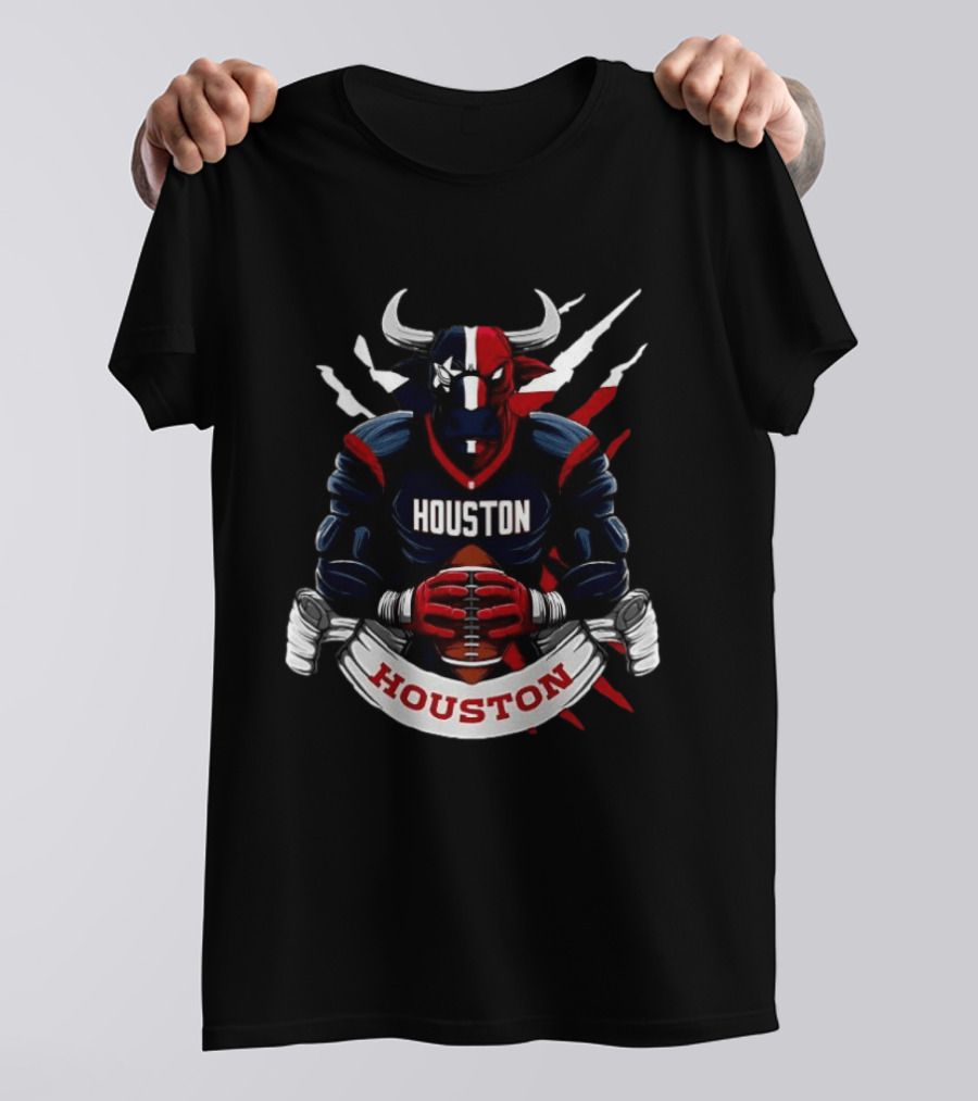 Houston Texans Football Bull Mascot Holding Ball T-Shirt