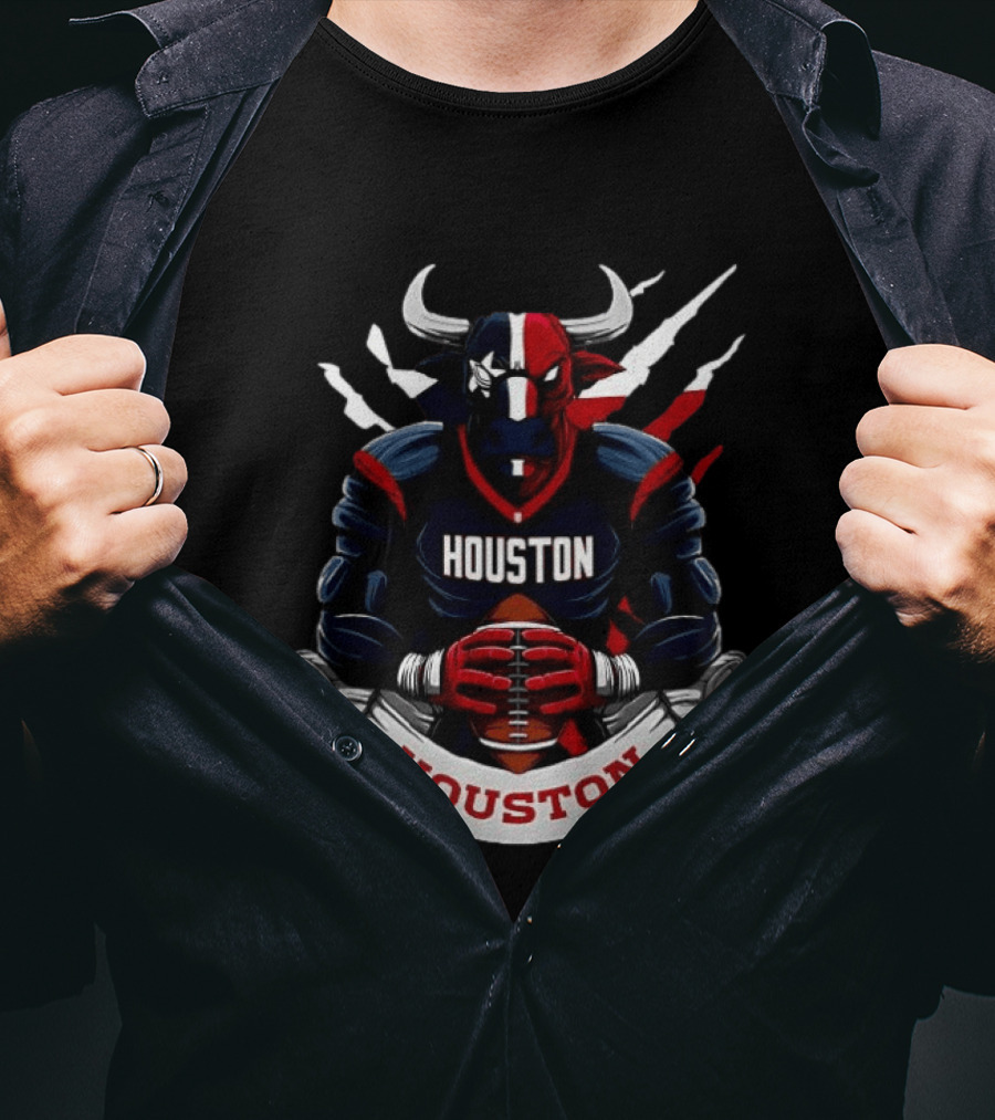 Houston Texans Football Bull Mascot Holding Ball T-Shirt