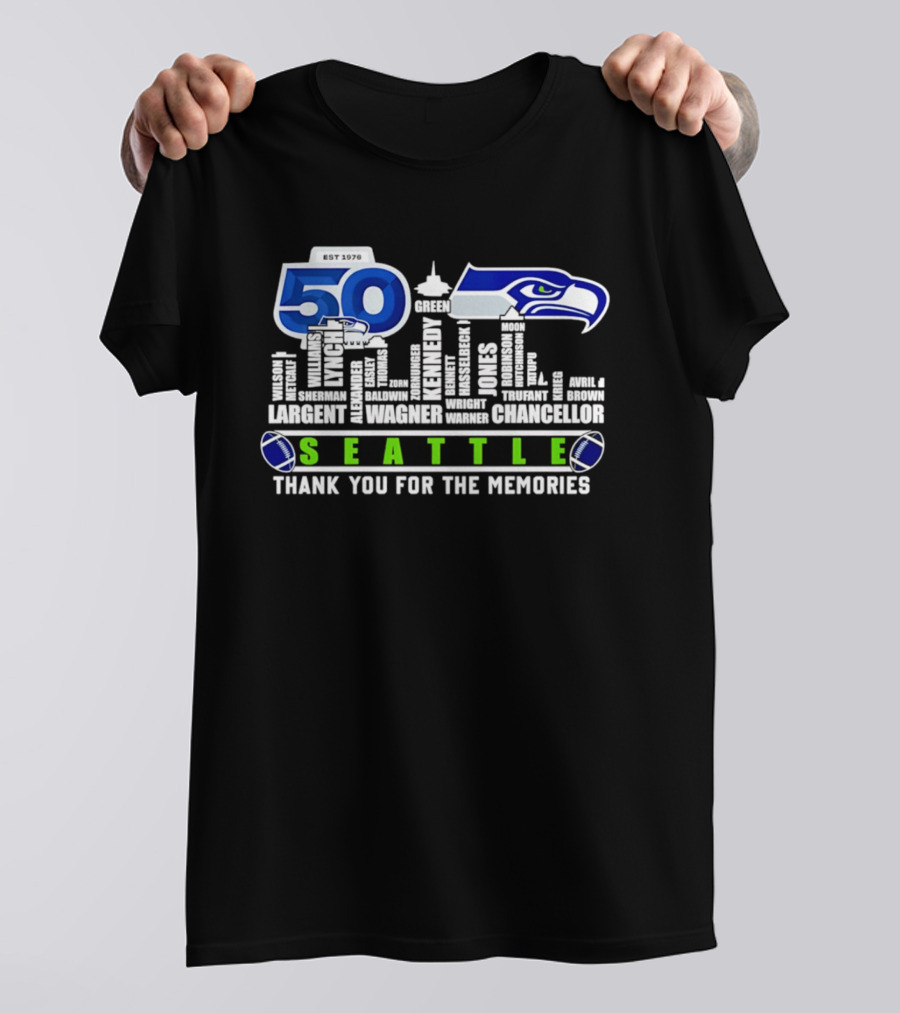 Seattle Seahawks 50th Anniversary Thank You For The Memories Largent Wagner Chancellor T-Shirt