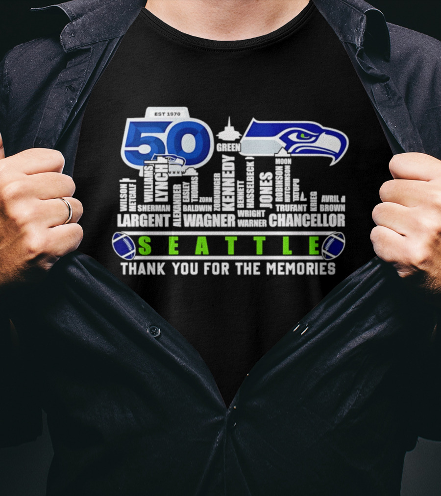 Seattle Seahawks 50th Anniversary Thank You For The Memories Largent Wagner Chancellor T-Shirt