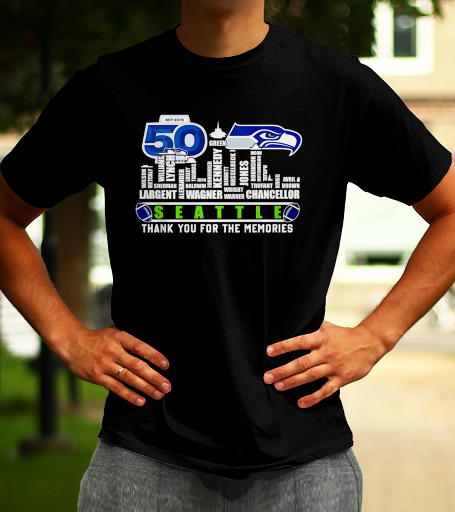 Seattle Seahawks 50th Anniversary Thank You For The Memories Largent Wagner Chancellor T-Shirt