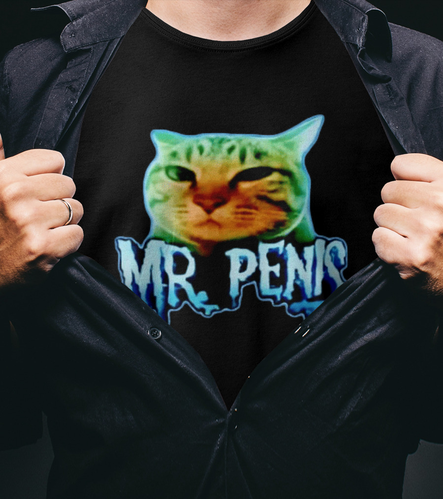 Mr Penis Cat Bold Neon Feline Face T-Shirt