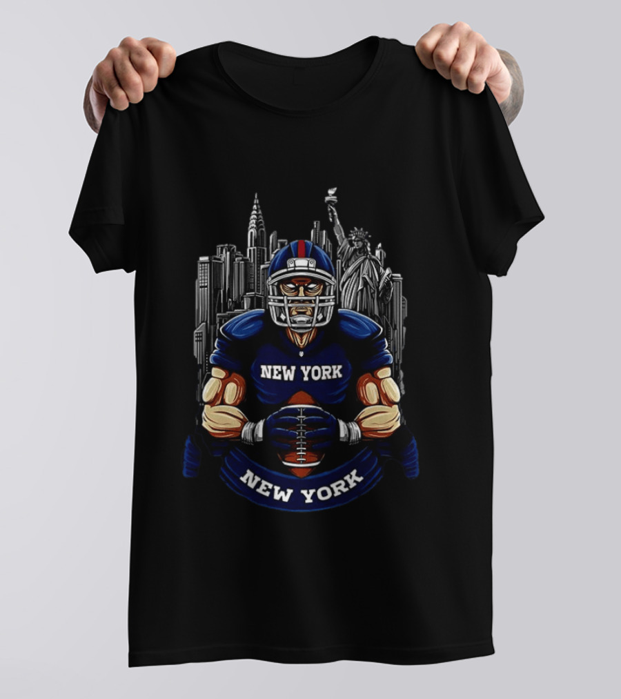 New York Giants Football Player Skyline Statue Of Liberty T-Shirt