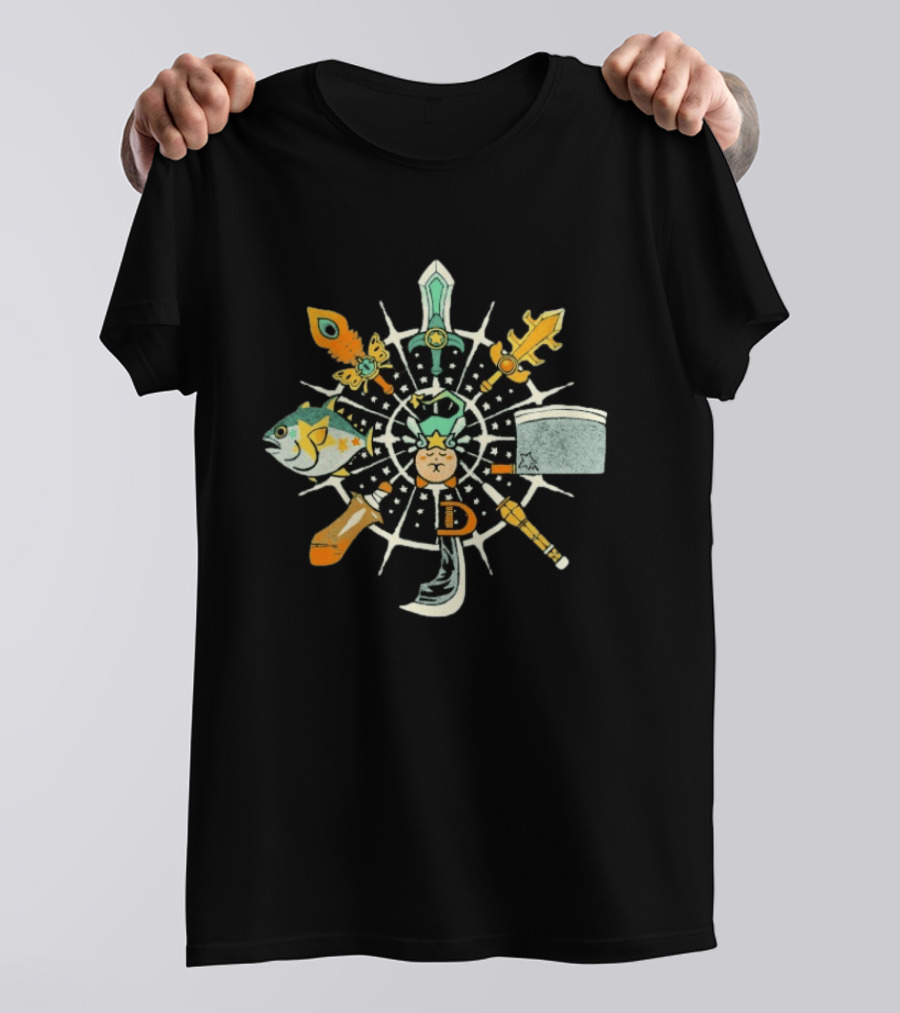WooshFloosh Compass Sword Fish Key Hammer Cat Star Circular T-Shirt