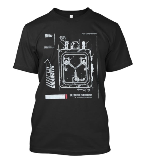 Back To The Future Flux Capacitor Schematic 1.21 Gigawatts Time Travel Blueprint T-Shirt