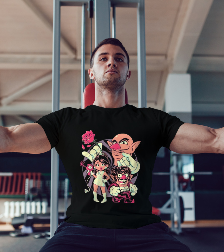 Henrique Torres Oh Be Wah Ve Vintage Cartoon Style Characters And Rose With Electric Plug T-Shirt