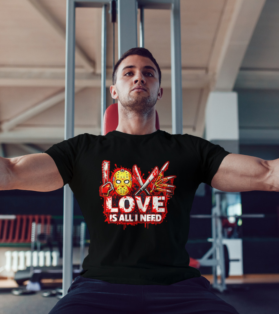 Horror Love Is All I Need Valentine Halloween Mask Knife Claw T-Shirt