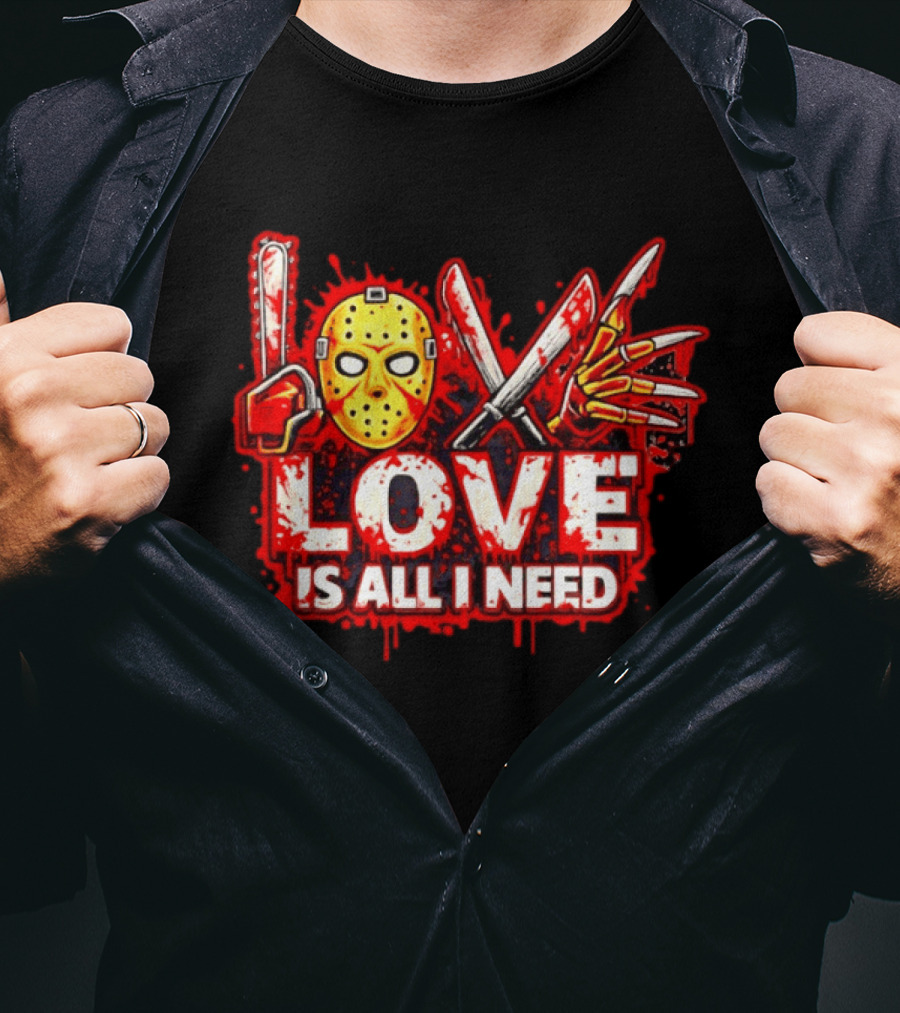 Horror Love Is All I Need Valentine Halloween Mask Knife Claw T-Shirt