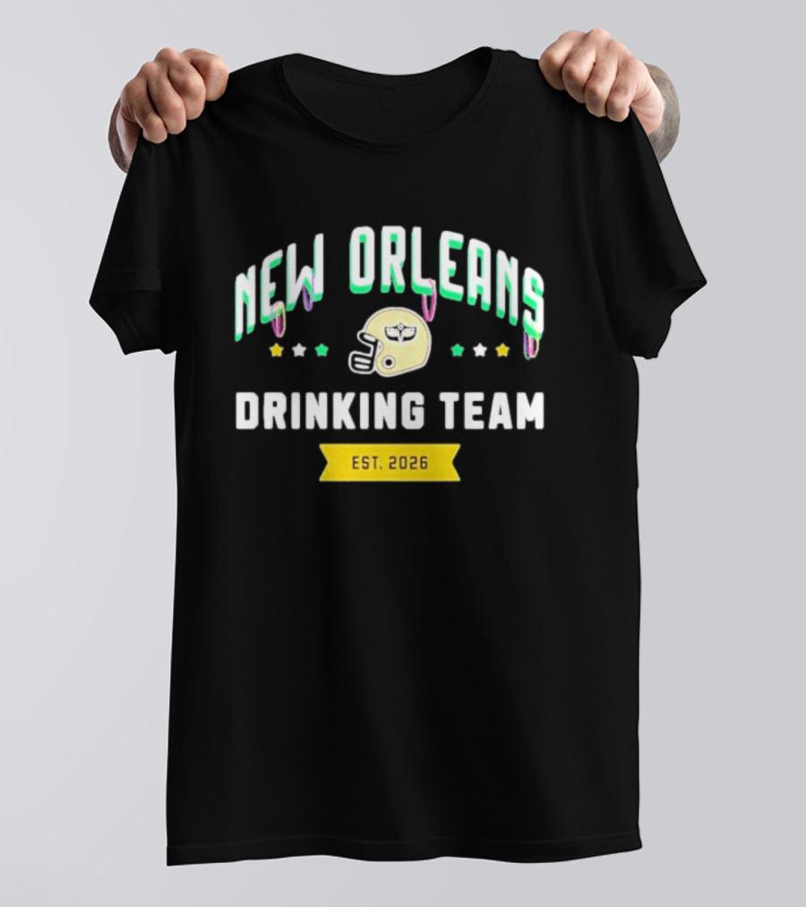 New Orleans Drinking Team Football Helmet St. Patrick's Day Est 2026 T-Shirt