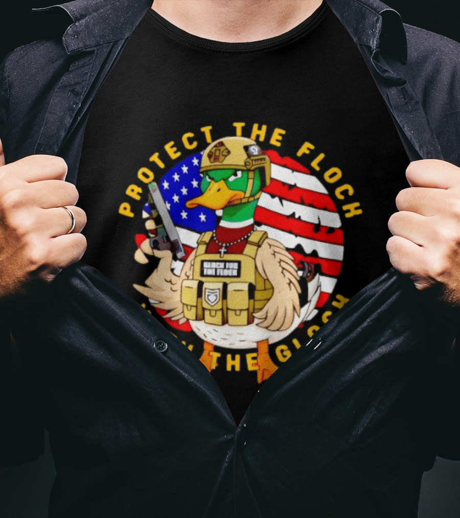 Protect The Flock With The Glock Patriotic Tactical Duck With American Flag T-Shirt
