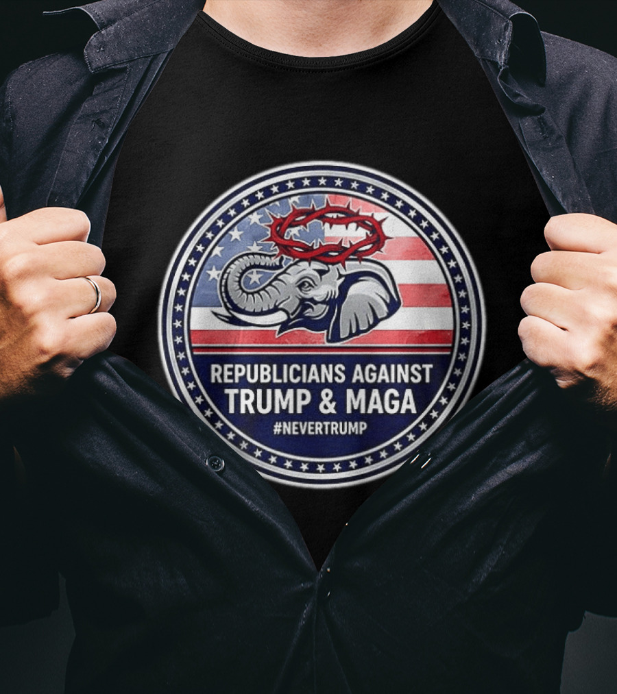 Republicans Against Trump & MAGA #NeverTrump Anti MAGA Elephant American Flag T-Shirt