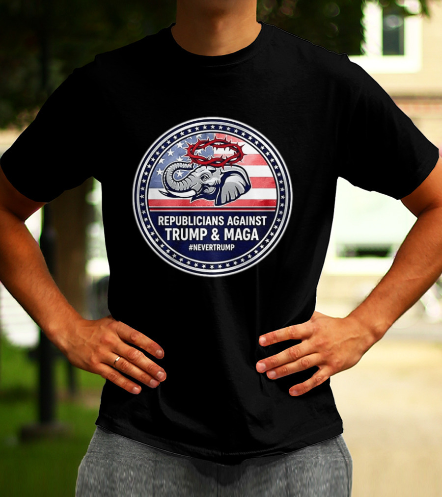 Republicans Against Trump & MAGA #NeverTrump Anti MAGA Elephant American Flag T-Shirt