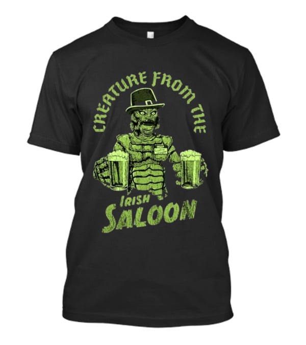 St Patrick's Day Creature From The Irish Saloon Beers Monster In Hat And Name Tag Holding Two Pints T-Shirt