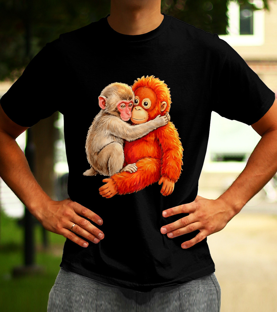 Baby Macaque Hugging Punch Monkey T-Shirt
