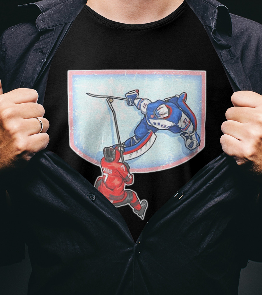 Connor Hellebuyck 2026 Winter Olympics USA Hockey Goalie Save Event T-Shirt