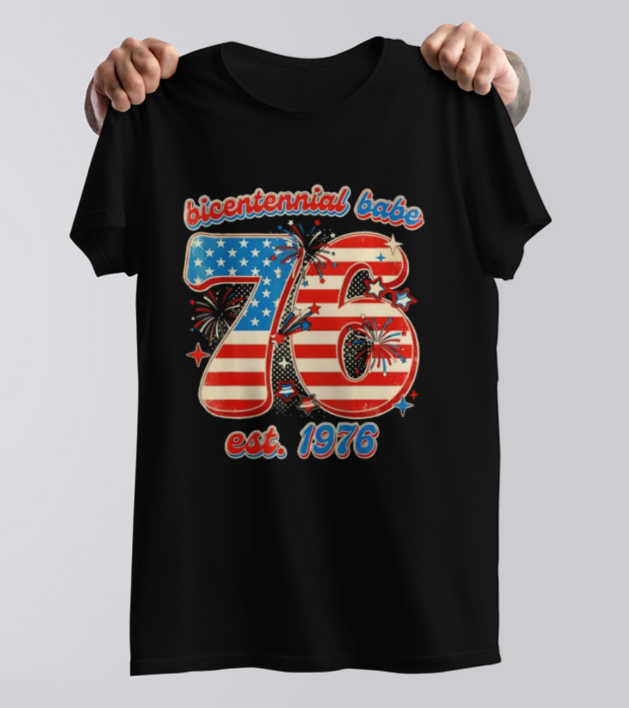 Bicentennial Babe 76 Est. 1976 American Flag 50th Birthday T-Shirt