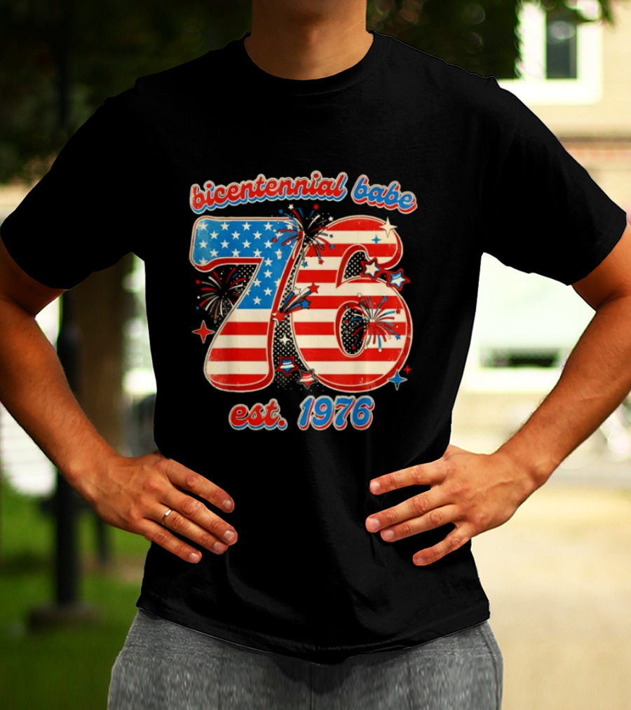 Bicentennial Babe 76 Est. 1976 American Flag 50th Birthday T-Shirt