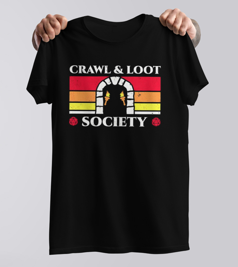Crawl And Loot Society Retro Dungeon Gateway Torches T-Shirt