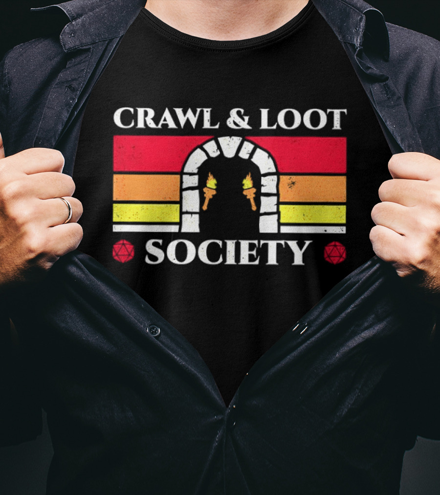 Crawl And Loot Society Retro Dungeon Gateway Torches T-Shirt