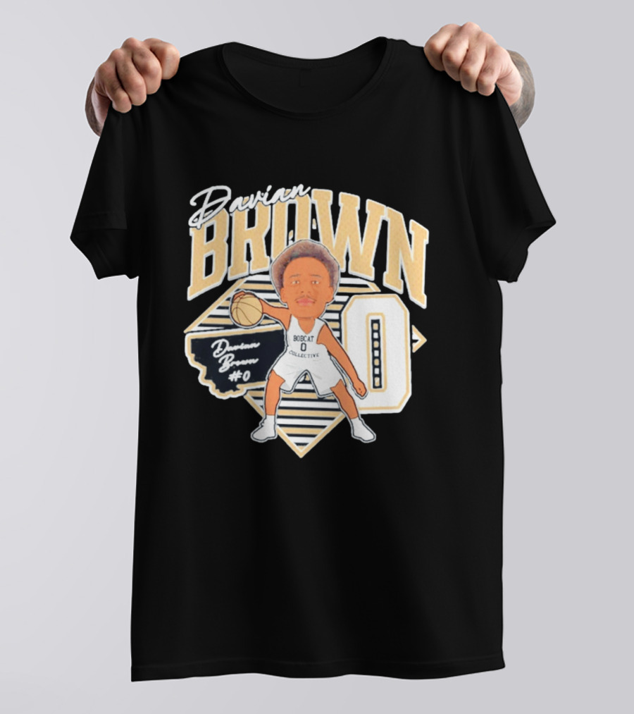 Davian Brown Bobcat Collective #0 Caricature Montana State T-Shirt
