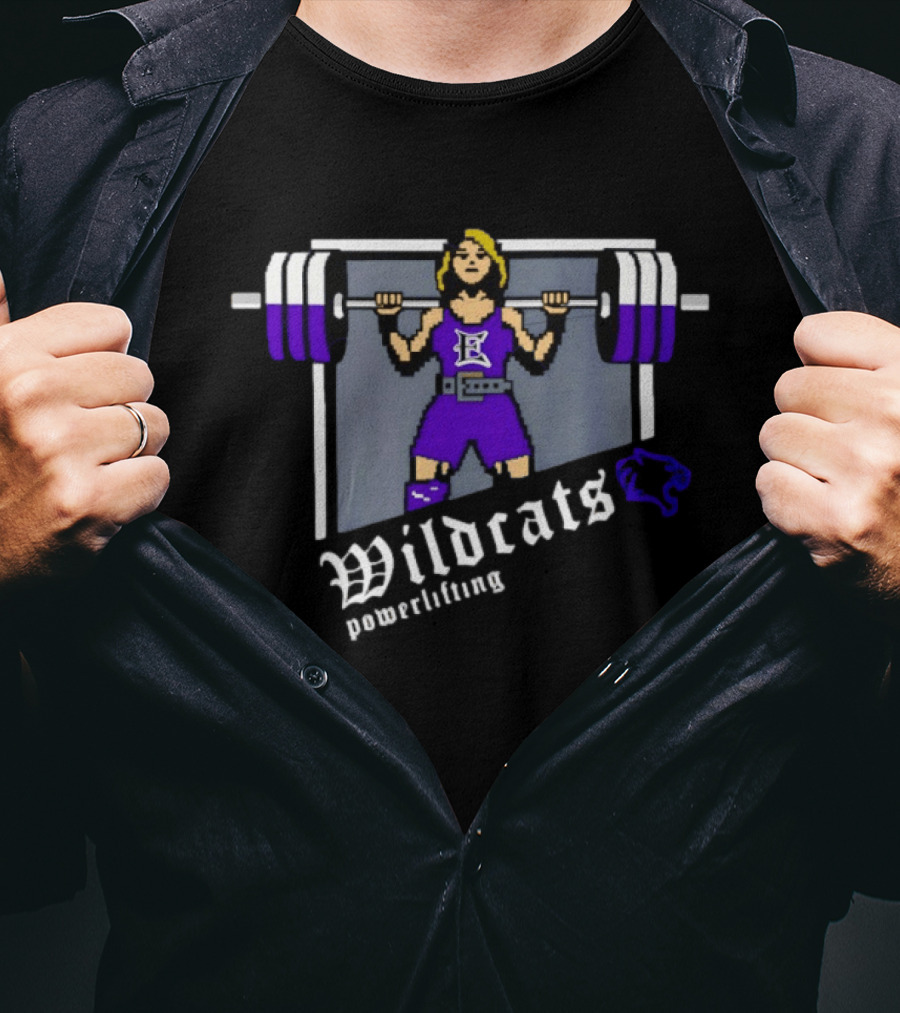 Elgin Wildcats Powerlifting Pixel Weightlifter Embroidery T-Shirt