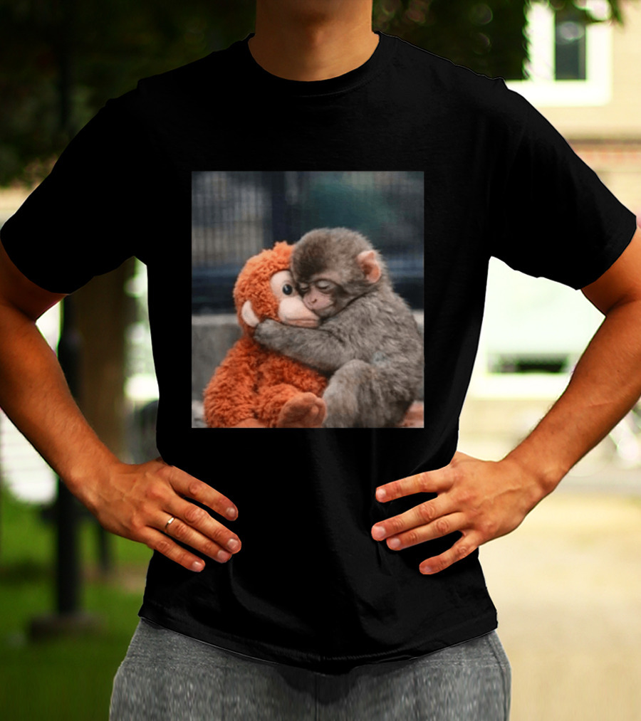 Ichikawa Zoo Punch Monkey Hugging Stuffed Toy Image T-Shirt
