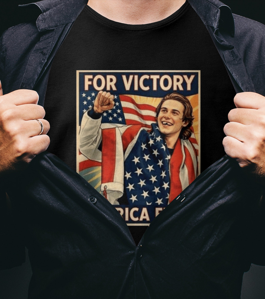 For Victory America First Patriotic Jack Hughes Victory Pose T-Shirt