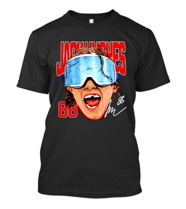 Jack Hughes New Jersey Devils 86 Goggles Signature T-Shirt