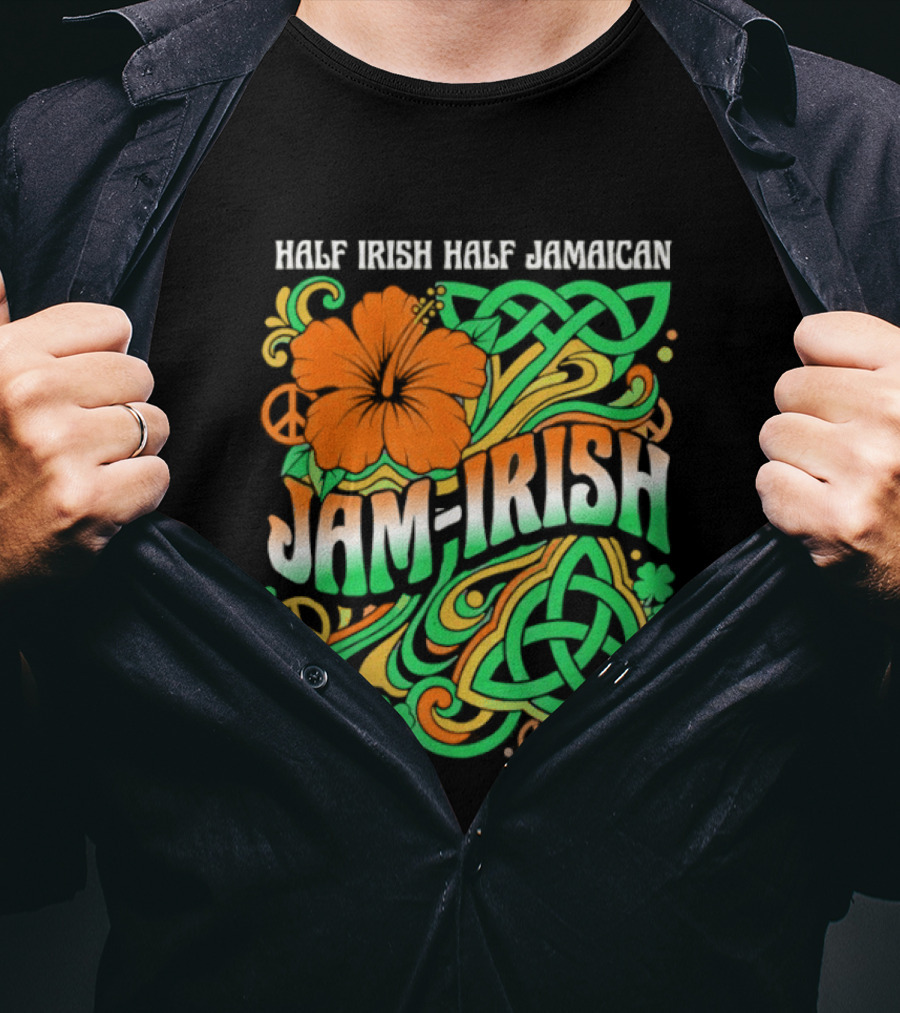 Jam Irish Half Irish Half Jamaican St Patrick's Day Hibiscus Celtic T-Shirt