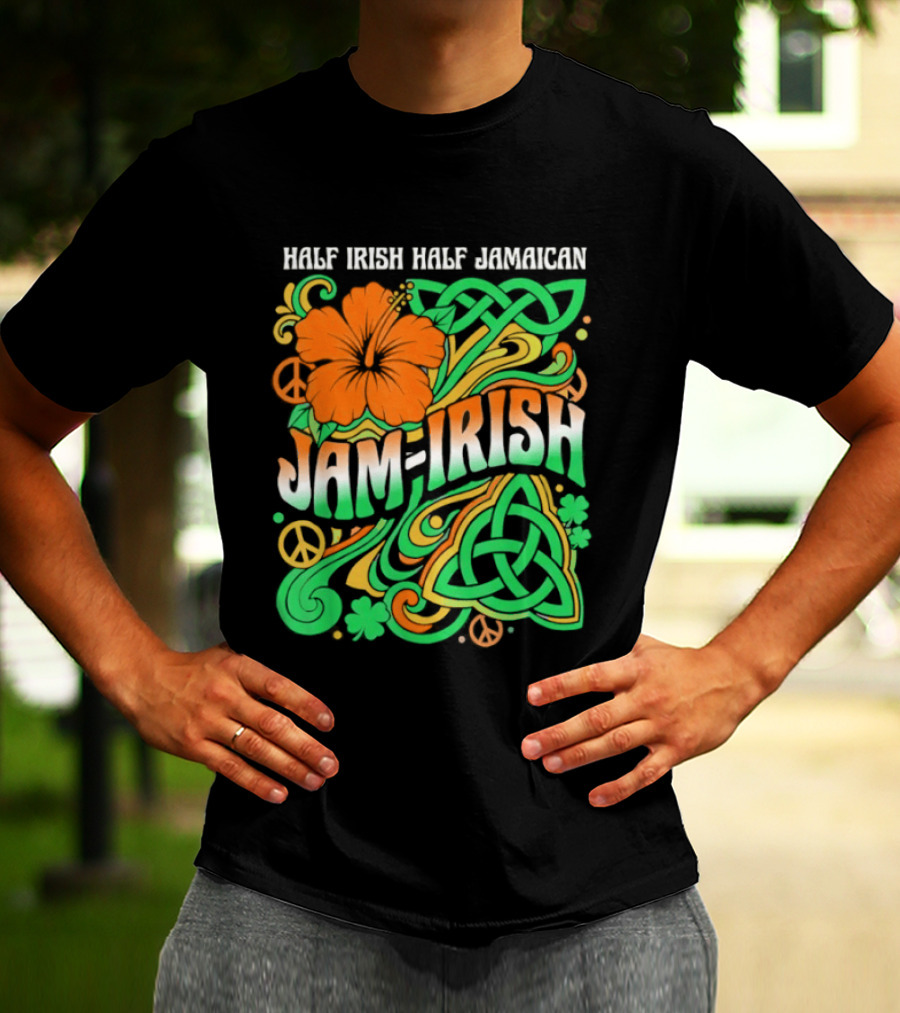Jam Irish Half Irish Half Jamaican St Patrick's Day Hibiscus Celtic T-Shirt